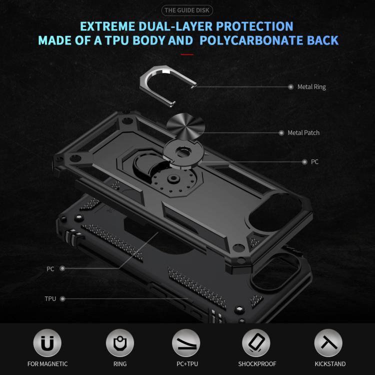 For iPhone 16e Shockproof TPU Hybrid PC Phone Case with Holder(Black) - iPhone 16e Cases by PMC TechLife | Online Shopping South Africa | PMC TechLife | Buy Now Pay Later Mobicred