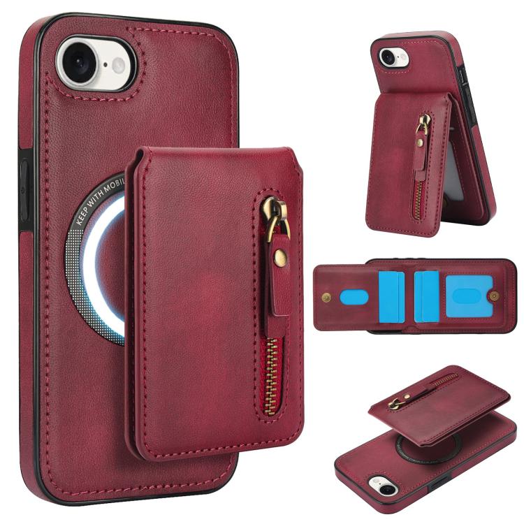 For iPhone 16e Zipper Wallet Split MagSafe Leather Back Phone Case(Red) - iPhone 16e Cases by PMC TechLife | Online Shopping South Africa | PMC TechLife | Buy Now Pay Later Mobicred
