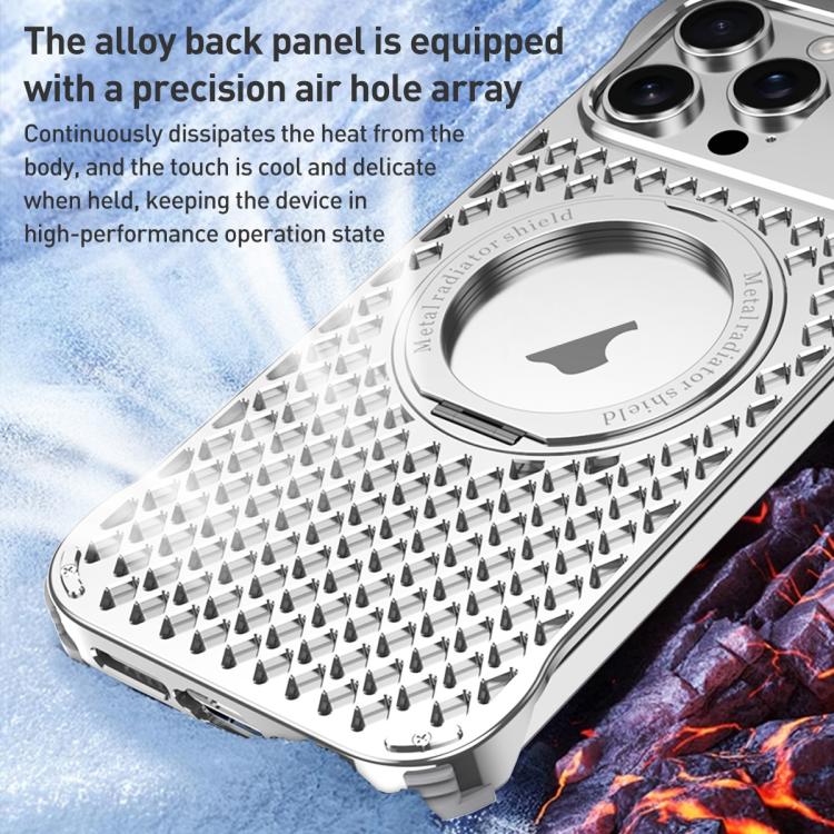 For iPhone 15 Pro R-JUST RJ-64 Aromatherapy Heat Dissipation MagSafe Phone Case with Stand(Silver) - free shipping - PMc TechLife - Order now!