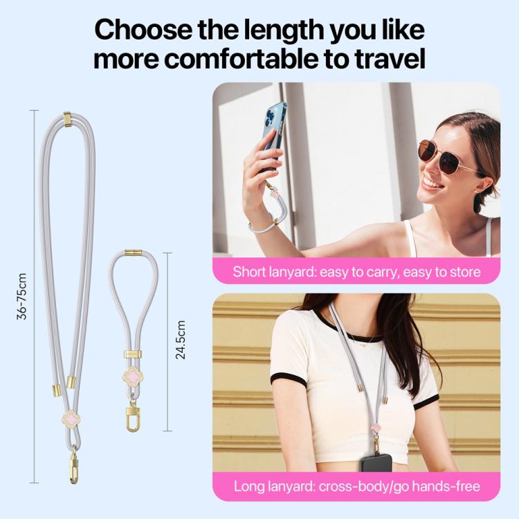 DUX DUCIS Garden Series Begonia Pattern Adjustable Short Phone Lanyard(Grey) - Lanyards & Wrist Straps by DUX DUCIS | Online Shopping South Africa | PMc TechLife | Buy Now Pay Later Mobicred