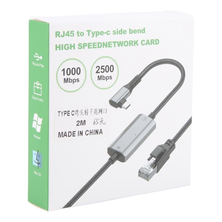 2m RJ45 to USB-C / Type-C Side Bend High Speed Network Card Ethernet Cable - Lan Cable and Tools by PMc TechLife | Online Shopping South Africa | PMc TechLife | Buy Now Pay Later Mobicred