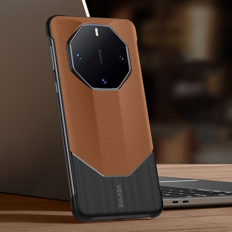 For Huawei Mate 60 RS Ultimate SULADA Frameless Top Layer Cowhide Leather Hybrid PC Phone Case(Brown) - free shipping - PMC TechLife - Order now!