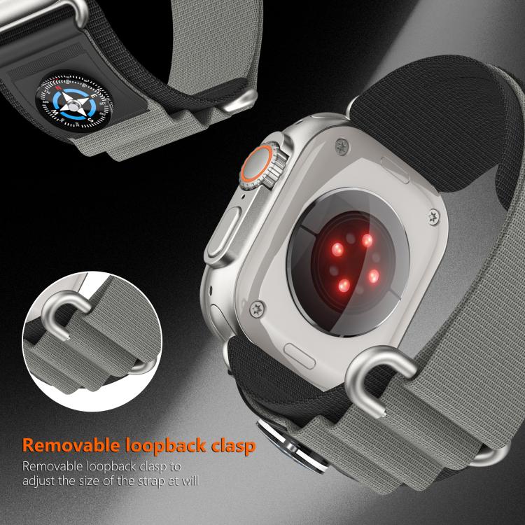 For Apple Watch 46mm / 49mm / 45mm / 44mm Kalebol Compass Nylon Loop Watch Strap(Black Grey) - free shipping - PMc TechLife - Order now!