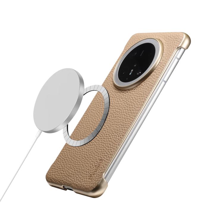 For Huawei Mate 60 Denior A20 Genuine Leather Litchi Texture MagSafe Frameless Phone Case(Khaki) - free shipping - PMc TechLife - Order now!