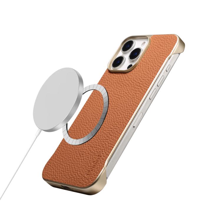 For iPhone 14 Pro Max Denior A20 Genuine Leather Litchi Texture MagSafe Frameless Phone Case(Brown) - free shipping - PMc TechLife - Order now!