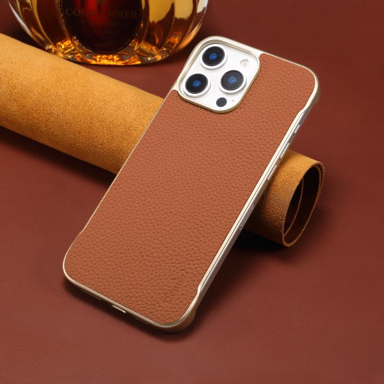 For iPhone 15 Denior A20 Genuine Leather Litchi Texture MagSafe Frameless Phone Case(Brown) - free shipping - PMc TechLife - Order now!