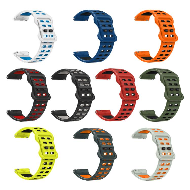 22mm Double-row Hole Studded Buckle Silicone Watch Band(White Blue) - 22mm Bands by PMc TechLife | Online Shopping South Africa | PMc TechLife | Buy Now Pay Later Mobicred