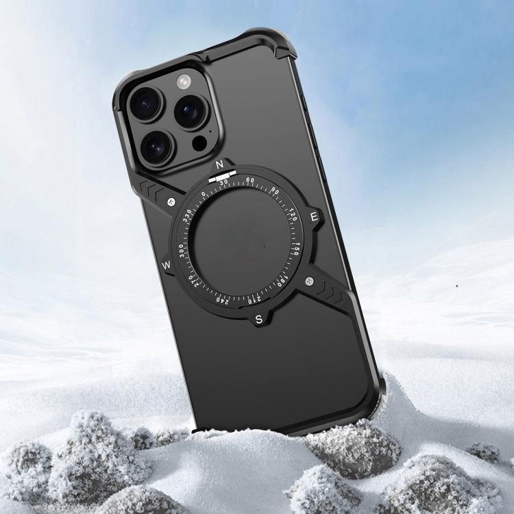 For iPhone 16 S Shaped 360 Holder Airbag Frameless MagSafe Metal Phone Case(Black) - free shipping - PMC TechLife - Order now!
