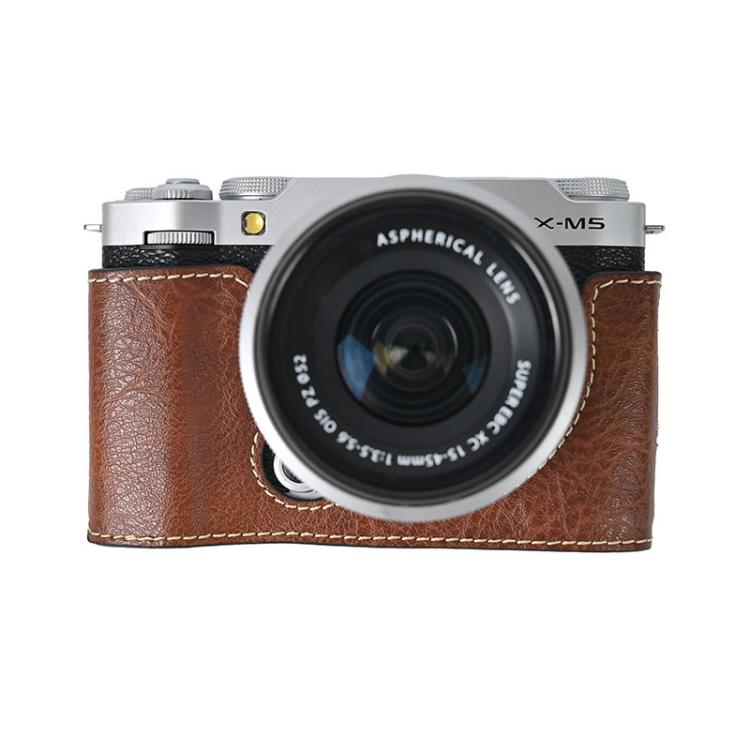 For FUJIFILM X-M5 Litchi Texture PU Leather Camera Half Case Base(Coffee) - free shipping - PMC TechLife - Order now!