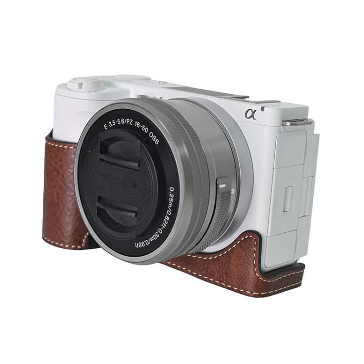 For Sony Alpha ZV-E10 II / ZV-E10M2 Litchi Texture PU Leather Camera Half Case Base(Coffee) - free shipping - PMC TechLife - Order now!