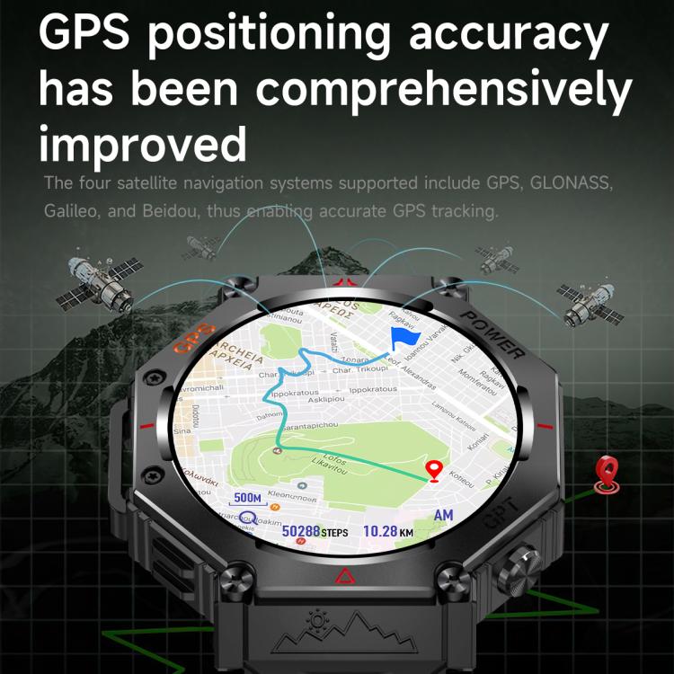 KC91 1.39 inch IPS Screen 3ATM Outdoor GPS Smart Watch with Flashlight(Black) - Smart Watches by PMC TechLife | Online Shopping South Africa | PMC TechLife | Buy Now Pay Later Mobicred