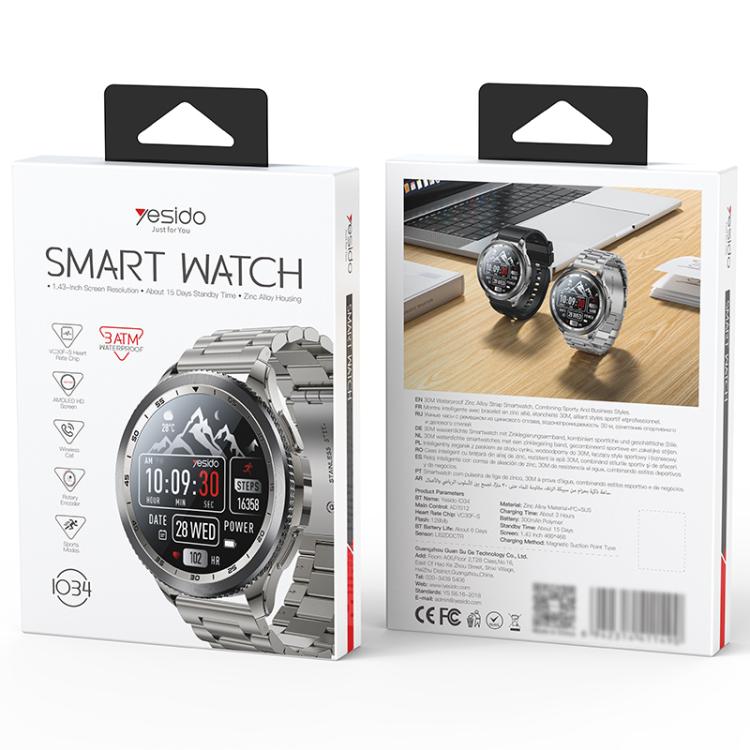 Yesido IO34 1.43 inch AMOLED Screen Metal Smart Watch Support BT Call(Grey) - free shipping - PMC TechLife - Order now!