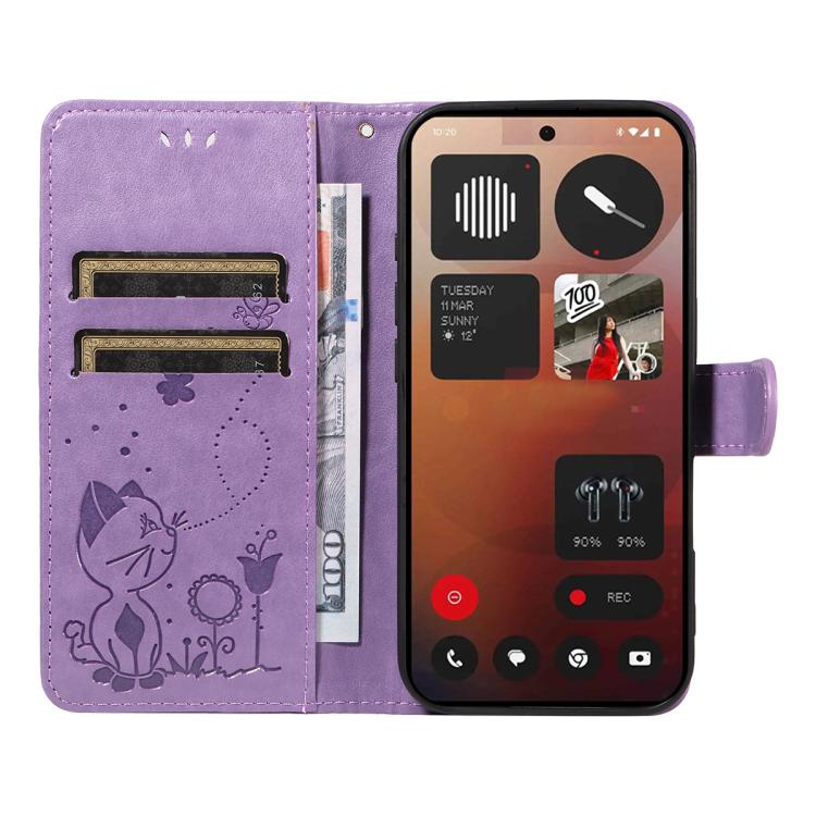 For Nothing Phone 3A Pro Cat and Bee Embossed Flip Leather Phone Case(Purple) - free shipping - PMC TechLife - Order now!