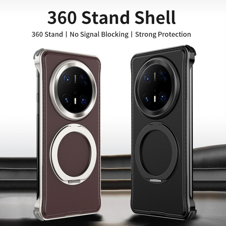 For Huawei Mate 60 Metal Frameless Plain Leather MagSafe Holder Phone Case(Black) - free shipping - PMC TechLife - Order now!