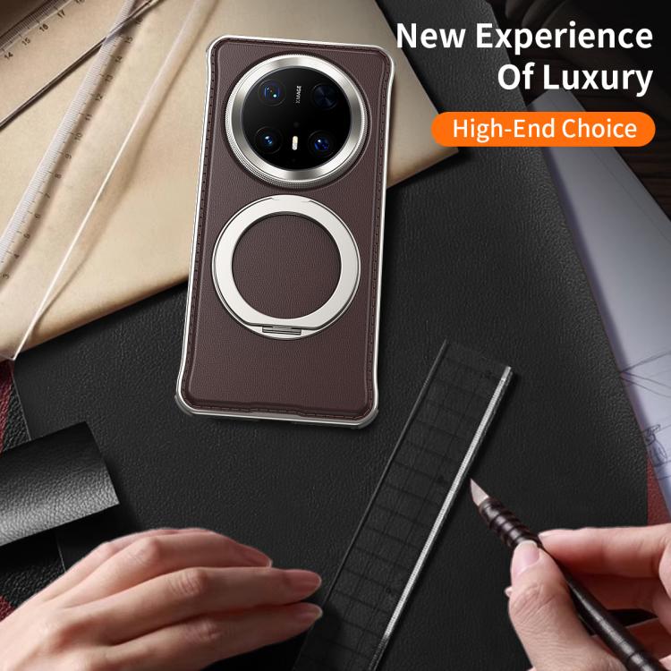 For Huawei Mate 60 Metal Frameless Plain Leather MagSafe Holder Phone Case(Black) - free shipping - PMC TechLife - Order now!