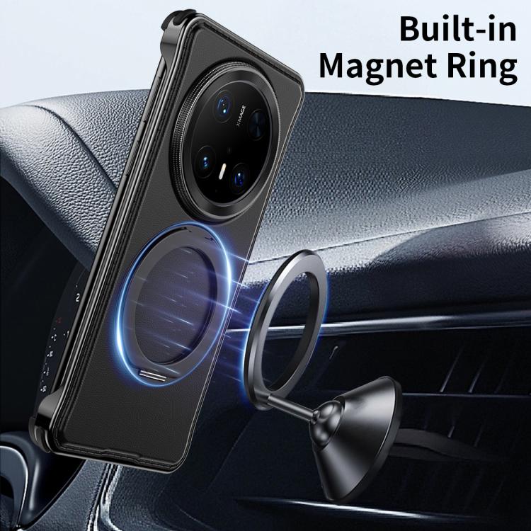 For Huawei Mate 60 Metal Frameless Plain Leather MagSafe Holder Phone Case(Black) - free shipping - PMC TechLife - Order now!
