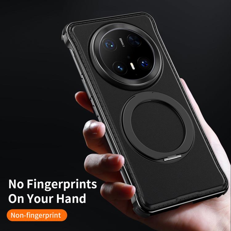 For Huawei Mate 60 Metal Frameless Plain Leather MagSafe Holder Phone Case(Black) - free shipping - PMC TechLife - Order now!