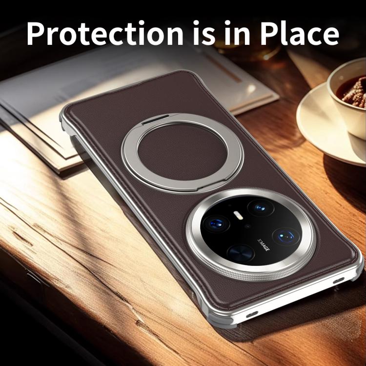 For Huawei Mate 60 Pro Metal Frameless Plain Leather MagSafe Holder Phone Case(Brown) - free shipping - PMC TechLife - Order now!
