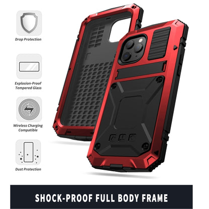 For iPhone 12 / 12 Pro R-JUST Shockproof Waterproof Dust-proof Metal + Silicone Protective Case with Holder(Red) - iPhone 12 / 12 Pro Cases by R-JUST | Online Shopping South Africa | PMC Jewellery | Buy Now Pay Later Mobicred