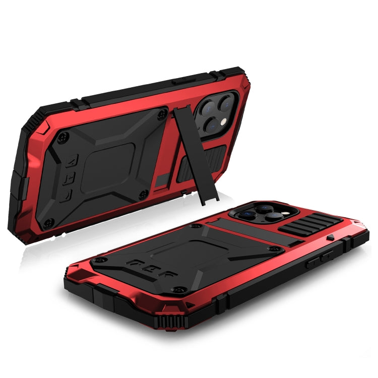 For iPhone 12 / 12 Pro R-JUST Shockproof Waterproof Dust-proof Metal + Silicone Protective Case with Holder(Red) - iPhone 12 / 12 Pro Cases by R-JUST | Online Shopping South Africa | PMC Jewellery | Buy Now Pay Later Mobicred