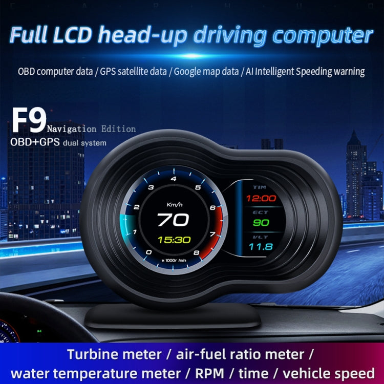 F9 OBD2 + GPS Mode Car HUD Head-up Display Speed / Water Temperature / Voltage Display - Head Up Display System by PMC Jewellery | Online Shopping South Africa | PMC Jewellery | Buy Now Pay Later Mobicred