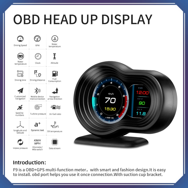 F9 OBD2 + GPS Mode Car HUD Head-up Display Speed / Water Temperature / Voltage Display - Head Up Display System by PMC Jewellery | Online Shopping South Africa | PMC Jewellery | Buy Now Pay Later Mobicred