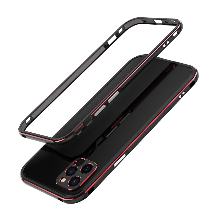 For iPhone 12 Aurora Series Lens Protector + Metal Frame Protective Case(Black Red) - iPhone 12 / 12 Pro Cases by PMC Jewellery | Online Shopping South Africa | PMC Jewellery