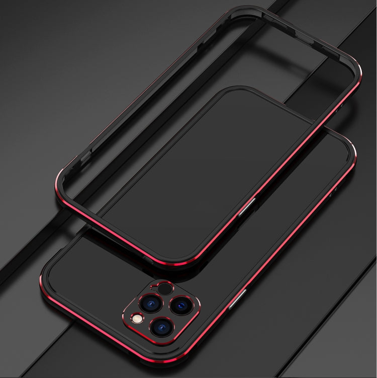 For iPhone 12 Aurora Series Lens Protector + Metal Frame Protective Case(Black Red) - iPhone 12 / 12 Pro Cases by PMC Jewellery | Online Shopping South Africa | PMC Jewellery