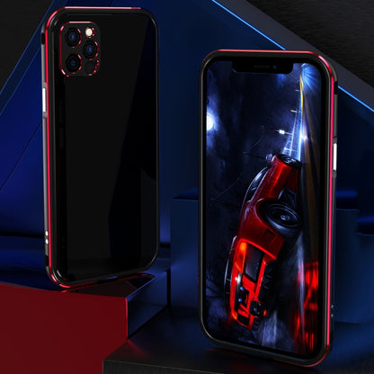 For iPhone 12 Aurora Series Lens Protector + Metal Frame Protective Case(Black Red) - iPhone 12 / 12 Pro Cases by PMC Jewellery | Online Shopping South Africa | PMC Jewellery