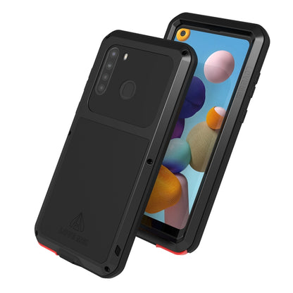 For Samsung Galaxy A21 (US Version) LOVE MEI Metal Shockproof Waterproof Dustproof Protective Case with Glass(Black) - Galaxy Phone Cases by LOVE MEI | Online Shopping South Africa | PMC Jewellery