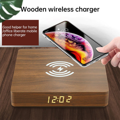 W50 Wooden Clock Wireless Charger (Yellow Wood) - Wireless Charger by PMC Jewellery | Online Shopping South Africa | PMC Jewellery | Buy Now Pay Later Mobicred