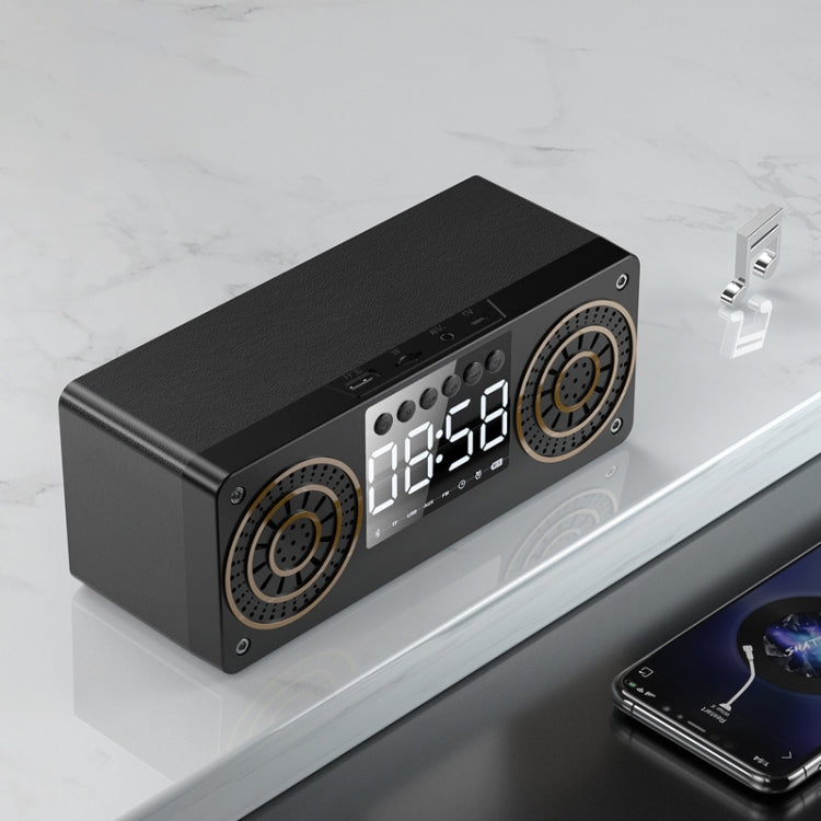 A10 Subwoofer Wooden Clock Bluetooth 5.0 Speaker, Support TF Card & U Disk Play & FM Radio(Black) - Desktop Speaker by PMC Jewellery | Online Shopping South Africa | PMC Jewellery | Buy Now Pay Later Mobicred