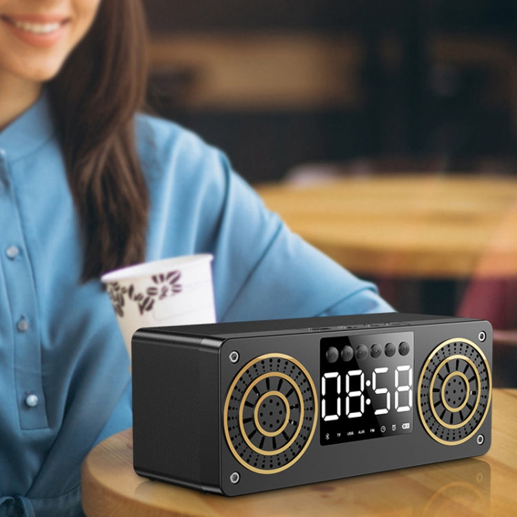 A10 Subwoofer Wooden Clock Bluetooth 5.0 Speaker, Support TF Card & U Disk Play & FM Radio(Black) - Desktop Speaker by PMC Jewellery | Online Shopping South Africa | PMC Jewellery | Buy Now Pay Later Mobicred