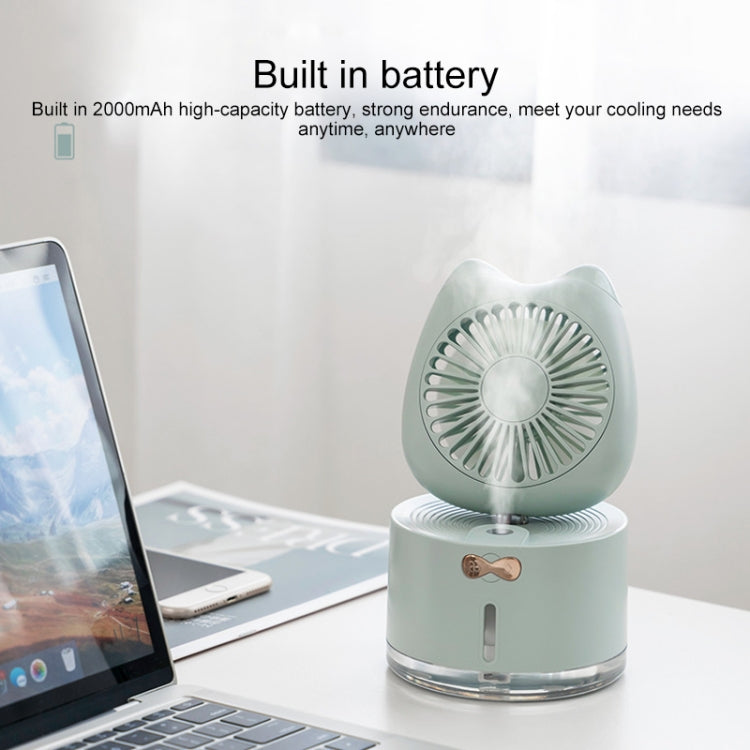 BD-MM1 Cat Shape Household Desktop Rechargeable Spray Humidifier Fan (Green) - Electric Fans by PMC Jewellery | Online Shopping South Africa | PMC Jewellery | Buy Now Pay Later Mobicred