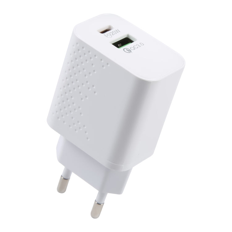 LZ-105A+C PD 20W USB-C/Type-C+QC 3.0 USB Ports Dot Pattern Travel Charger, EU Plug(White) - USB Charger by PMC Jewellery | Online Shopping South Africa | PMC Jewellery | Buy Now Pay Later Mobicred