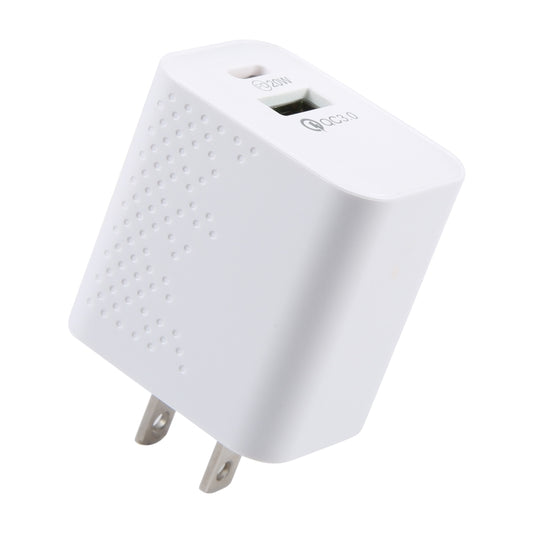 LZ-105A+C PD 20W USB-C/Type-C+QC 3.0 USB Ports Dot Pattern Travel Charger, US Plug(White) - USB Charger by PMC Jewellery | Online Shopping South Africa | PMC Jewellery | Buy Now Pay Later Mobicred