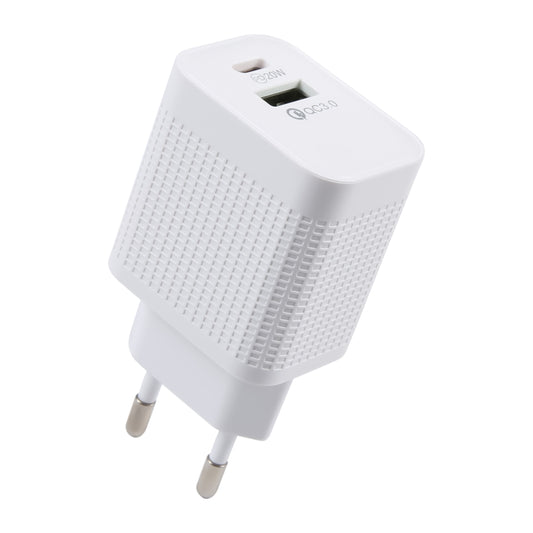 LZ-106A+C PD 20W USB-C/Type-C+QC 3.0 USB Ports Plaid Pattern Travel Charger, EU Plug(White) - USB Charger by PMC Jewellery | Online Shopping South Africa | PMC Jewellery | Buy Now Pay Later Mobicred