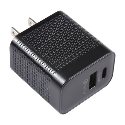 LZ-106A+C PD 20W USB-C/Type-C+QC 3.0 USB Ports Plaid Pattern Travel Charger, US Plug(Black) - USB Charger by PMC Jewellery | Online Shopping South Africa | PMC Jewellery | Buy Now Pay Later Mobicred