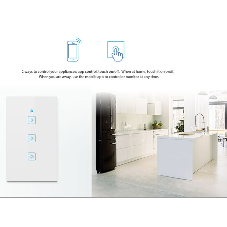 WS-US-02 EWeLink APP & Touch Control 2A 2 Gangs Tempered Glass Panel Smart Wall Switch, AC 90V-250V, US Plug - Smart Socket by PMC Jewellery | Online Shopping South Africa | PMC Jewellery | Buy Now Pay Later Mobicred