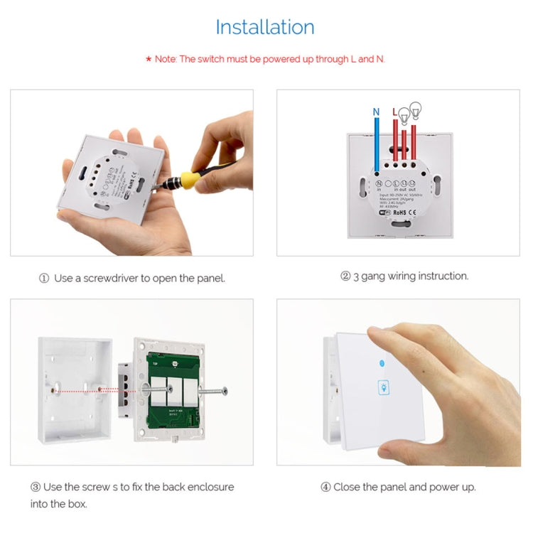 WS-EU-03 EWeLink APP & Touch Control 2A 3 Gangs Tempered Glass Panel Smart Wall Switch, AC 90V-250V, EU Plug - Smart Socket by PMC TechLife | Online Shopping South Africa | PMC TechLife | Buy Now Pay Later Mobicred