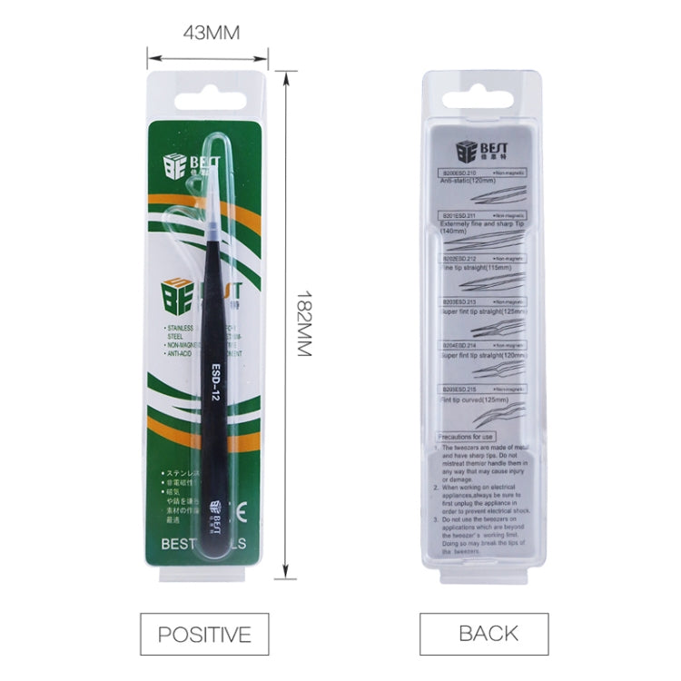 BEST BST-12 Precision Anti-static ESD Stainless Steel Tweezers - free shipping - PMC TechLife - Order now!