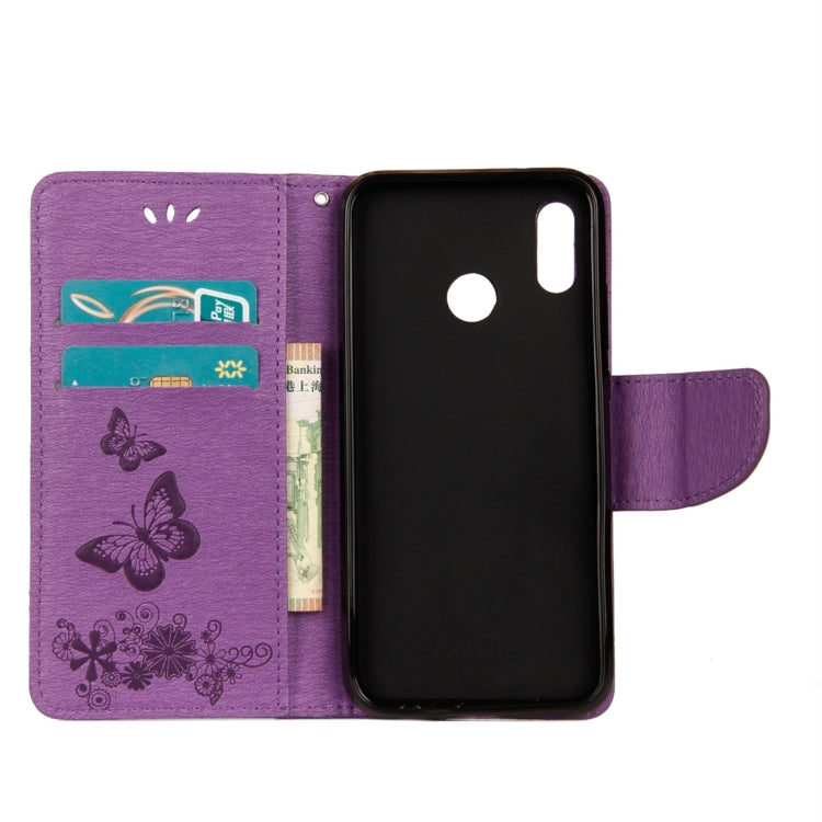 For Huawei  P20 Lite Vintage Embossed Floral Butterfly Pattern Horizontal Flip Leather Case with Card Slot & Holder & Wallet & Lanyard (Purple) - Huawei Cases by PMC Jewellery | Online Shopping South Africa | PMC Jewellery