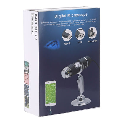 1600X Magnifier HD Image Sensor 3 in 1 USB Digital Microscope with 8 LED & Professional Stand (Grey) - Digital Microscope by PMC Jewellery | Online Shopping South Africa | PMC Jewellery | Buy Now Pay Later Mobicred