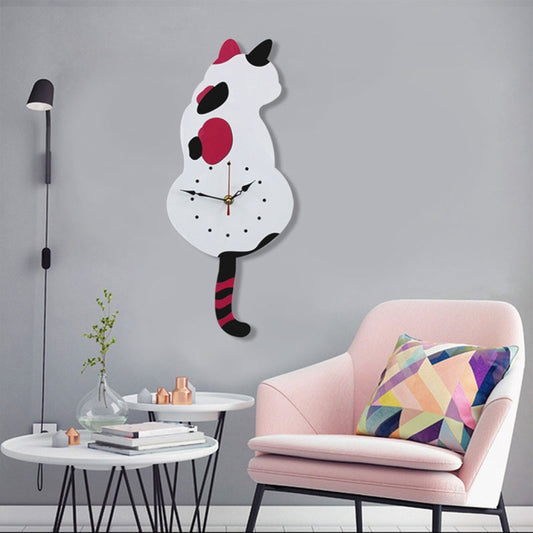 42x18cm Home Office Bedroom Decoration Battery Operated Cat Shaped Wall Clock with Swinging Tails(White) - Wall Clock by PMC Jewellery | Online Shopping South Africa | PMC Jewellery | Buy Now Pay Later Mobicred