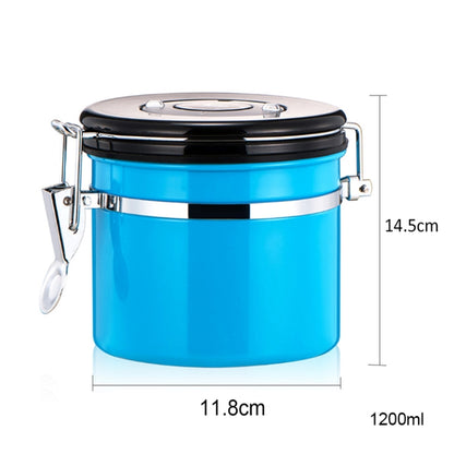 1200ml Stainless Steel Sealed Food Coffee Grounds Bean Storage Container with Built-in CO2 Gas Vent Valve & Calendar (Blue) - Coffee Tools by PMC Jewellery | Online Shopping South Africa | PMC Jewellery | Buy Now Pay Later Mobicred