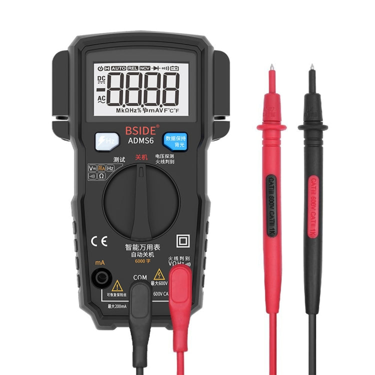 BSIDE ADMS6 High-precision Fully Automatic Small Digital Intelligent Multimeter with HD Digital Display & Shockproof Cover, Support Function Range Switch & Double-sided Pen Holder (Black) - Digital Multimeter by PMC Jewellery | Online Shopping South Africa | PMC Jewellery | Buy Now Pay Later Mobicred