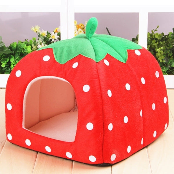 Strawberry Shaped Foldable Short Plush Pet House Nest, Size: S(Red) - Beds by PMC Jewellery | Online Shopping South Africa | PMC Jewellery