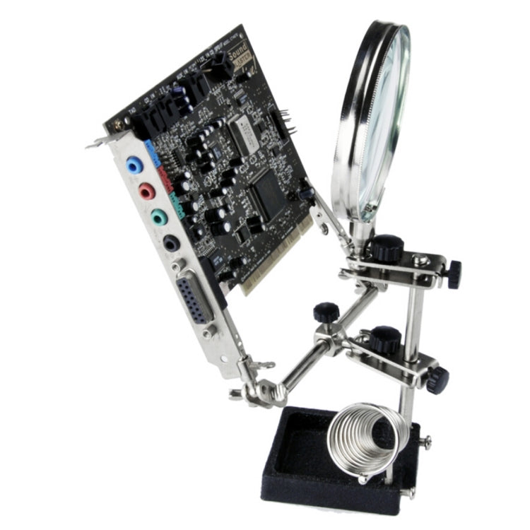 90mm Diameter 5X Multifunction Spring Iron Stand with Magnifying Glass - Soldering Iron Stand by PMC TechLife | Online Shopping South Africa | PMC TechLife | Buy Now Pay Later Mobicred