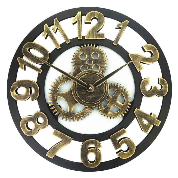 Retro Wooden Round Single-sided Gear Clock Number Wall Clock, Diameter: 40cm (Gold) - free shipping - PMc TechLife - Order now!