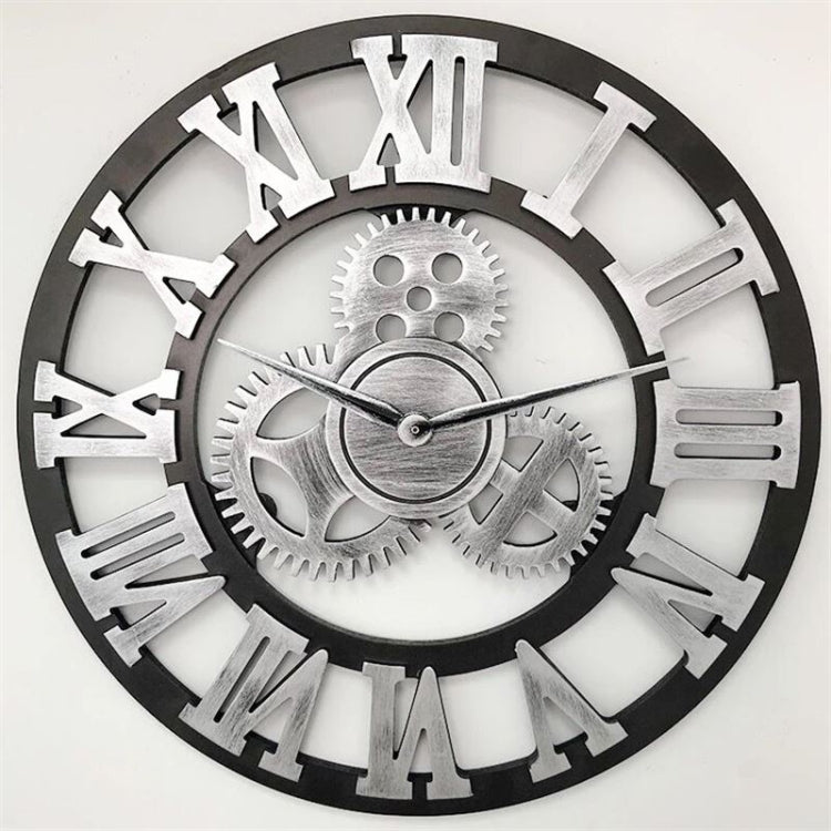 Retro Wooden Round Single-sided Gear Clock Rome Number Wall Clock, Diameter: 80cm (Silver) - Wall Clock by PMc TechLife | Online Shopping South Africa | PMc TechLife | Buy Now Pay Later Mobicred